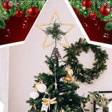 Gejoy Christmas Beaded Star Tree Topper Farmhouse Christmas Tree Topper Rustic Star Tree Topper with Berries Pinecones Neutral Christmas Star Tree Topper for Xmas Tree Decorations(Cone,Wooden) Gejoy