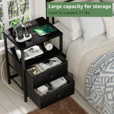 BOLUO Black Nightstand with Charging Station, LED Night Stand with 2 Fabric Drawers, Bedside Table with USB Ports and Outlets, Nightstand for Bedroom Modern BOLUO