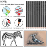 MARTCOLOR Charcoal Pencils for Drawing, 10 Pieces (S-Soft, Ex-Soft, Soft, Medium, & Hard) Black Charcoal Pencils for Sketching, Shading, Blending MARTCOLOR