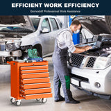 Gornoxblif 7-Drawers Orange Metal Rolling Tool Chest with Wheels,Tool Storage Cabinet with Locking System，Toolbox with Wheels for Garage, Warehouse, Workshop, Repair Shop Gornoxblif