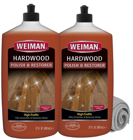 Weiman Wood Floor Polish and Restorer 32 Oz 3PC Bundle - High-Traffic Hardwood Floor, Natural Shine, Removes Scratches, Leaves Protective Layer Weiman