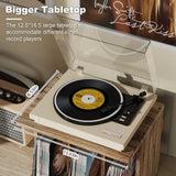 Emfogo Record Player Stand with Vinyl Storage, Turntable Wall Mount for 80-100 Albums, 3-Compartment Holder, Carbonized Black Emfogo