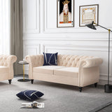 RARZOE Traditional Chesterfield Loveseat Sofa, Modern Vintage Chesterfield Button Tufted Velvet Couch with Nailhead Trim Scrolled Arms for Living Room Bedroom Office(Beige) RARZOE