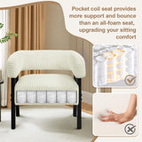 Yaheetech Corduroy Barrel Accent Chair Set of 2, Modern Upholstered Armchair with Solid Wood Legs, Cozy Leisure Chair with Pocket Coiled Seat for Living Room, Bedroom, Reading Nook Beige Yaheetech