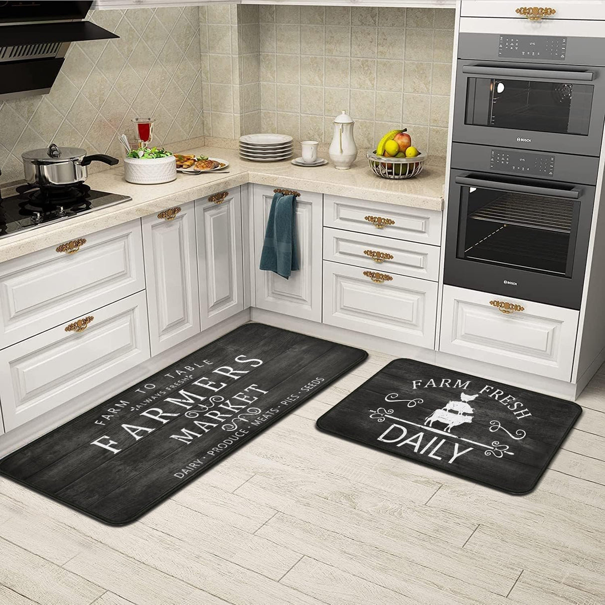 Farmhouse Kitchen Rugs Set of 2,Rustic Kitchen Rugs Farmhouse Style Mat Non-Slip Washable, Farmhouse Kitchen Decor Anti-Fatigue Floor Mat for Kitchen Sink Laundry Room, 17x30+17x47inch Black Twyt decor