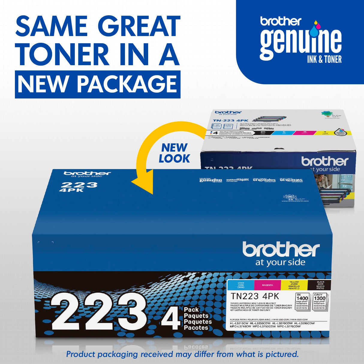 Brother Genuine Standard-Yield Toner Cartridge Four Pack TN223 4PK - includes one cartridge each of Black, Cyan, Magenta & Yellow Toner, Standard Yield, Model: TN2234PK Brother