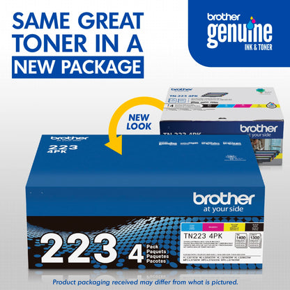 Brother Genuine Standard-Yield Toner Cartridge Four Pack TN223 4PK - includes one cartridge each of Black, Cyan, Magenta & Yellow Toner, Standard Yield, Model: TN2234PK