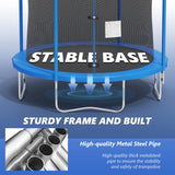 8FT Trampoline with Safety Enclosure Net Combo Bounce Jump Outdoor Fitness Trampoline PVC Spring Cover Padding for Kids FDW