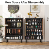 Tribesigns Shoe Cabinet, 18 Pair Shoe Rack Organizer Cabinet with Door, 6-Tier Modern Shoe Storage Cabinet with Shelves for Entryway Hallway Closet Bedroom, Black and Brown Tribesigns