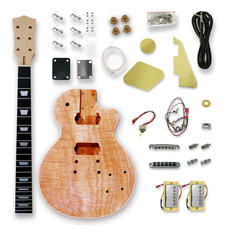 BexGears DIY Electric Guitar Kits Okoume wood Body curved top with mahogany veneer cover maple neck & composite ebony fingerboard BexGears
