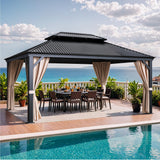 Devoko Outdoor Hardtop Gazebo Galvanized Steel Metal Gazebo Aluminum Frame Double Roof Outdoor Gazebo with Nettings and Curtains for Patios, Garden (12' x16' FT) Devoko