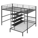 Favfurish Full Over Twin Metal Bunk Bed with Built-in Desk and Storage Shelves, L-Shape Heavy-Duty Steel BedFrame w/Staircase & Safety Guardrail,for Bedroom Boys Girls Adults Favfurish