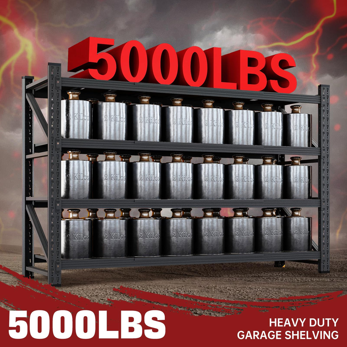 RAVIGIN 5000LBS Storage Shelves,71" W Garage Shelving Heavy Duty Metal Adjustable Garage Shelves, Shelving Units Industrial Shelving for Warehouse,71" W x 24" D x 69" H,Black RAVIGIN