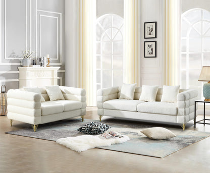 Comfy 3 Seater Sofa, 81-inch Oversized Boucle Couch with Deep Seat Design, Upholstered Sofa Couch with 2 Pillows, Modern Living Room Sofa with Stylish Metal Legs for Office, Waiting Room, White Teddy