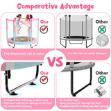 60" Trampoline for Kids, 5 FT Toddler Baby Trampoline with Safety Enclosure Net, Indoor or Outdoor Pink/Blue Small Trampolines with Basketball Hoop, Birthday Gifts for Kids, Gifts for Girl Age 3-8 VGMiu