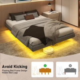 Floating Queen Bed Frame with LED Lights & Under-Bed Storage by RVONOW RVONOW
