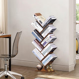 SHEEPAM 10 Tier Tree Book Shelf, Floor Standing Wood Bookshelf for Narrow Space, Storage Organizer Bookshelves for Books/CDs/Magazine, Bookcase with Shelves for Home Office, Living Room - Brown SHEEPAM