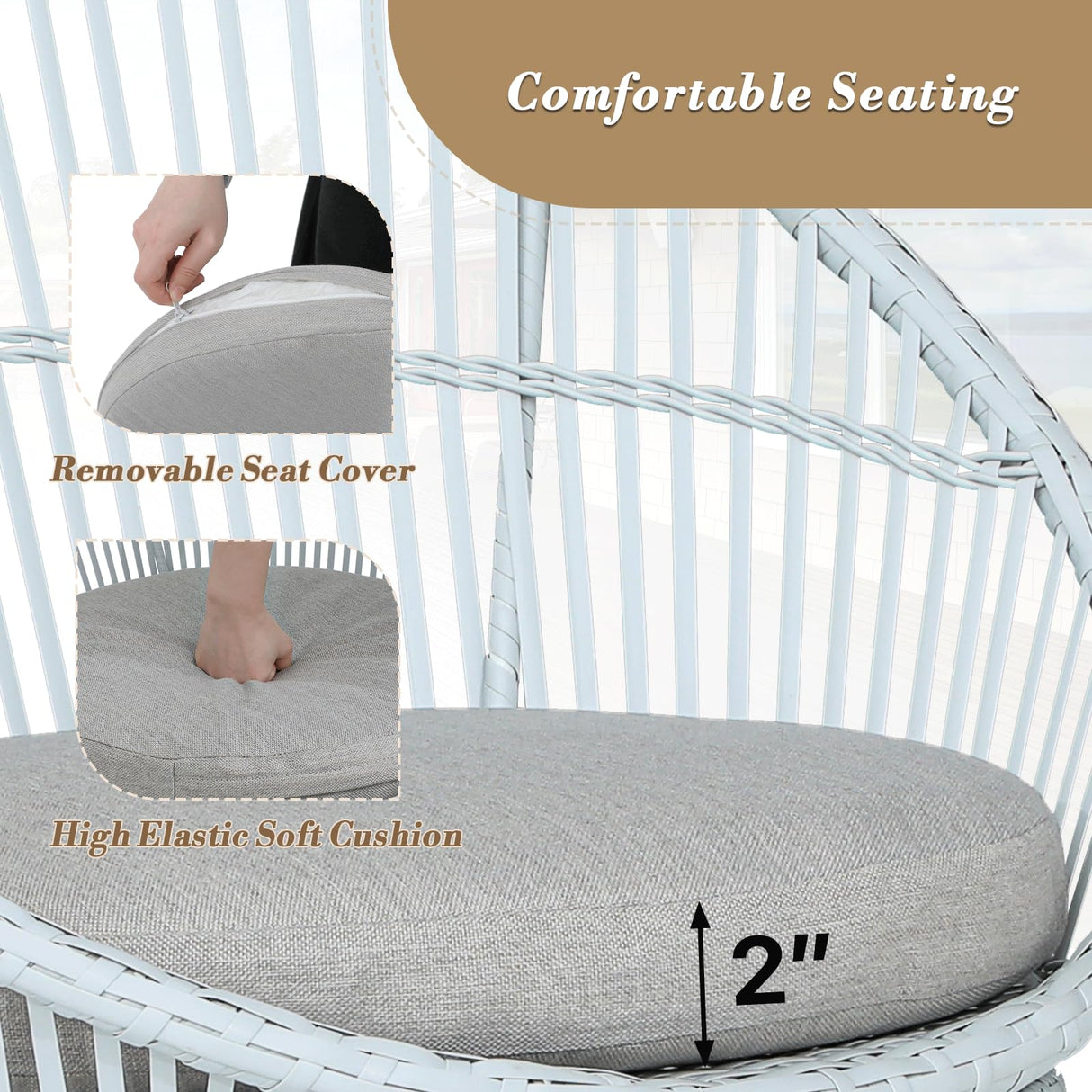 Athena Collection Outdoor Patio Furniture Set Wicker Bistro Set, 3 Piece Conversation Set All-Weather PE Rattan Chairs with Seat Cushions & Glass Table for Porch, Backyard, Beige Athena Collection