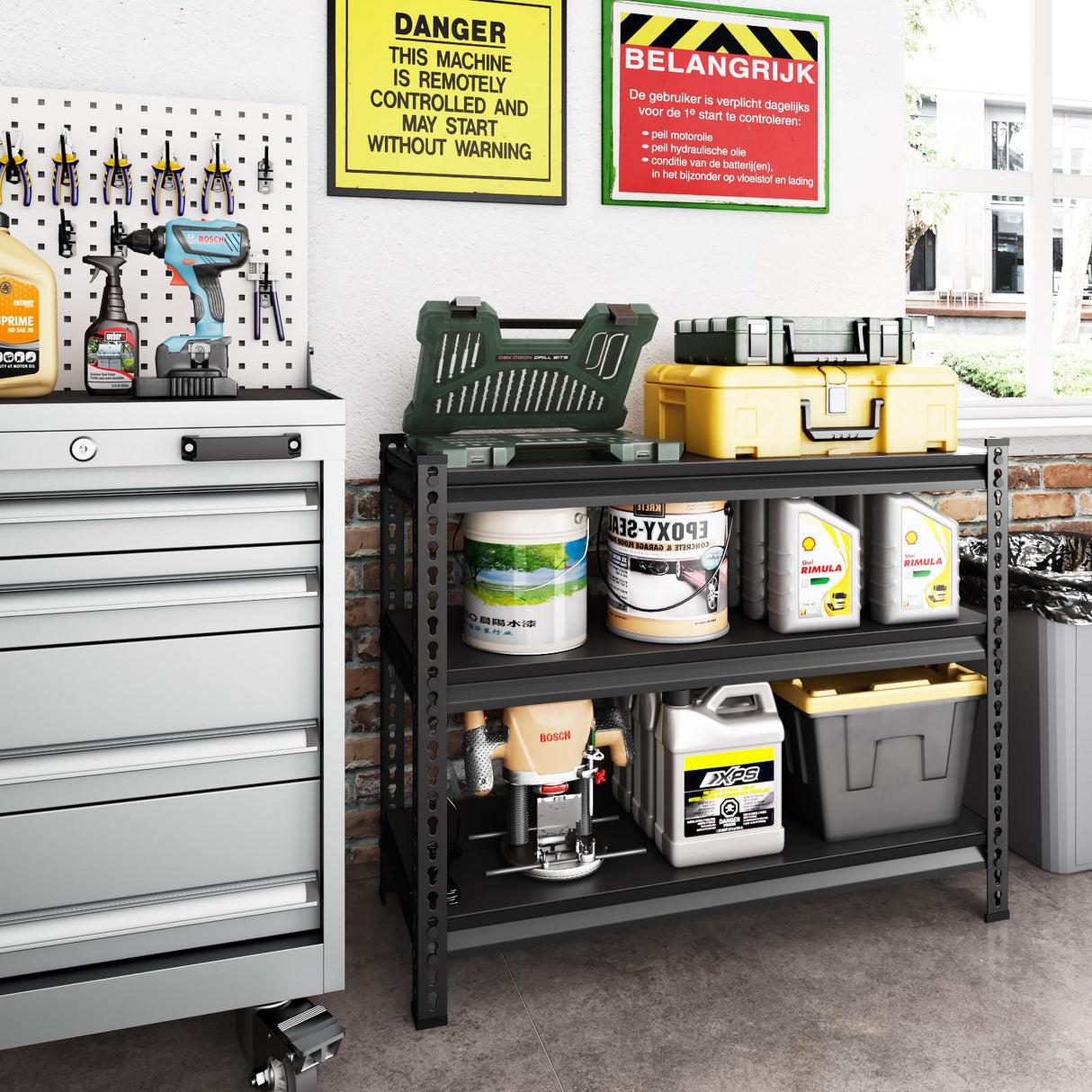 SDXYSTCE 3-Tier Garage Shelving Heavy Duty,40”W x 18”D x 36”H Metal Shelving Unit，1320 lbs Weight Capacity Adjustable Storage Shelves for Retiple Tanks, Aquariums, Pantry, Garage，Black SDXYSTCE