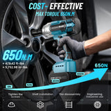 Seesii Cordless Impact Wrench, Brushless Impact Wrench 1/2 inch Max Torque 479 Ft-lbs(650Nm), 3300RPM w/ 2x 4.0 Battery, 6 Sockets,9 Drill,6 Screws, High Torque Power Impact Wrench for Car Home, WH700 Seesii