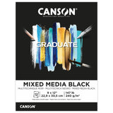Canson Graduate Black Mixed Media Pad, Foldover, 9x12 inches, 12 Sheets - Artist Paper for Collage, Watercolor, Ink, Pencil, Marker Canson