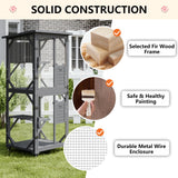 LEMBERI Cat House Catio Outdoor Enclosure Window, 71" Large Outside Patio Wooden Cat Cage with Wheels, Scratching Post, Waterproof Roof (Gray) LEMBERI