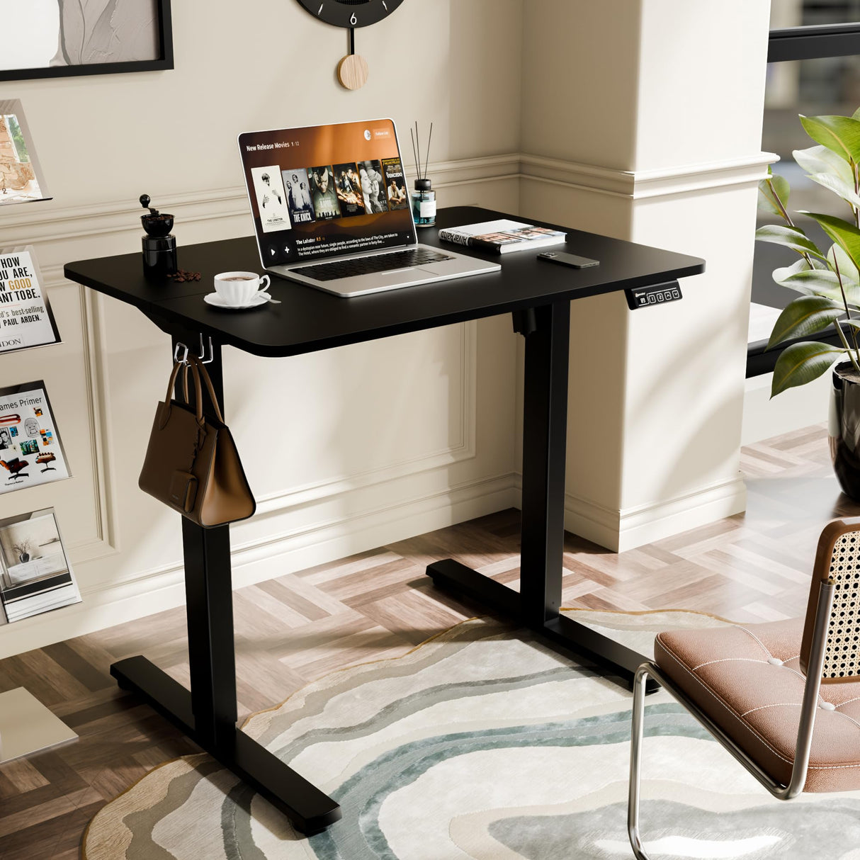 ERGOMAKER Electric Standing Desk, 31.5" x 23.6" Height Adjustable Sit Stand Desk with Splice Board for Home Office, Computer Desk Memory Preset (Black Frame, Black Desktop) ERGOMAKER