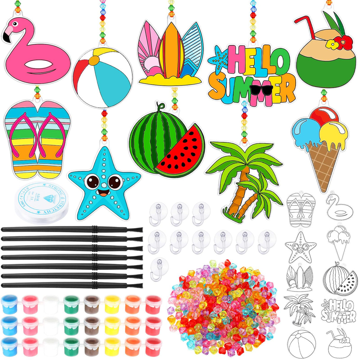 Sonwyoung 30 Sets Suncatchers Craft Kits, DIY Glow in The Dark Suncatcher Kits Stained Glass Window Paint Art for Classroom Party Activities Art Craft Party Favors(Summer) Sonwyoung