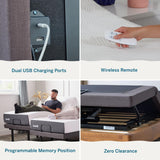 LUCID L300 Adjustable Bed Frame - Head and Foot Incline - USB - Wireless Remote - Easy 2 Person Assembly - Quiet Motor - Relax - TV - Working - Reading - Ergonomic - Electric Bed Base - Queen Size LUCID