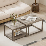 Giantex Nesting Coffee Table Set of 2, Stackable 2-Tier End Tables with Storage Shelf, Rubber Wood Frame, Farmhouse Nesting Tables for Living Room Bedroom Small Space, Grey Oak Giantex