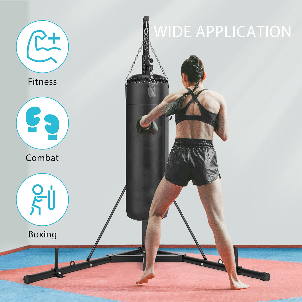 VIVOHOME Height Adjustable Foldable Heavy Duty Boxing Punching Bag Stand Steel Sandbag Rack Freestanding Up to 132 lbs for Home Fitness Stable VIVOHOME