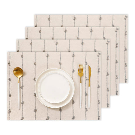 Tosleo Boho Placemats 13 x 19 Inch Set of 4 for Dining Table Decor Woven Cloth Place Mats for Farmhouse Rustic Kitche Home Decor Cotton Placemats Gray and Beige Table Mats Tosleo