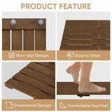 Smuxee Foldable Teak Wood Bath Mat, 19.7" x 13" Shower Mat with Non-Slip, Wooden Floor Mat for Bathroom, Pool and Sauna Smuxee