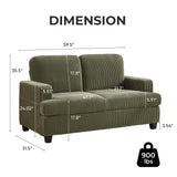 HOMYKA Loveseat Sofa, 60" Corduroy Couch with Side Pocket, Removable Pillow and Cushion Cover 2 seat Couches, Comfy Modern Small Couch for Living Room, Small Spaces, Dorms, Office, Green HOMYKA