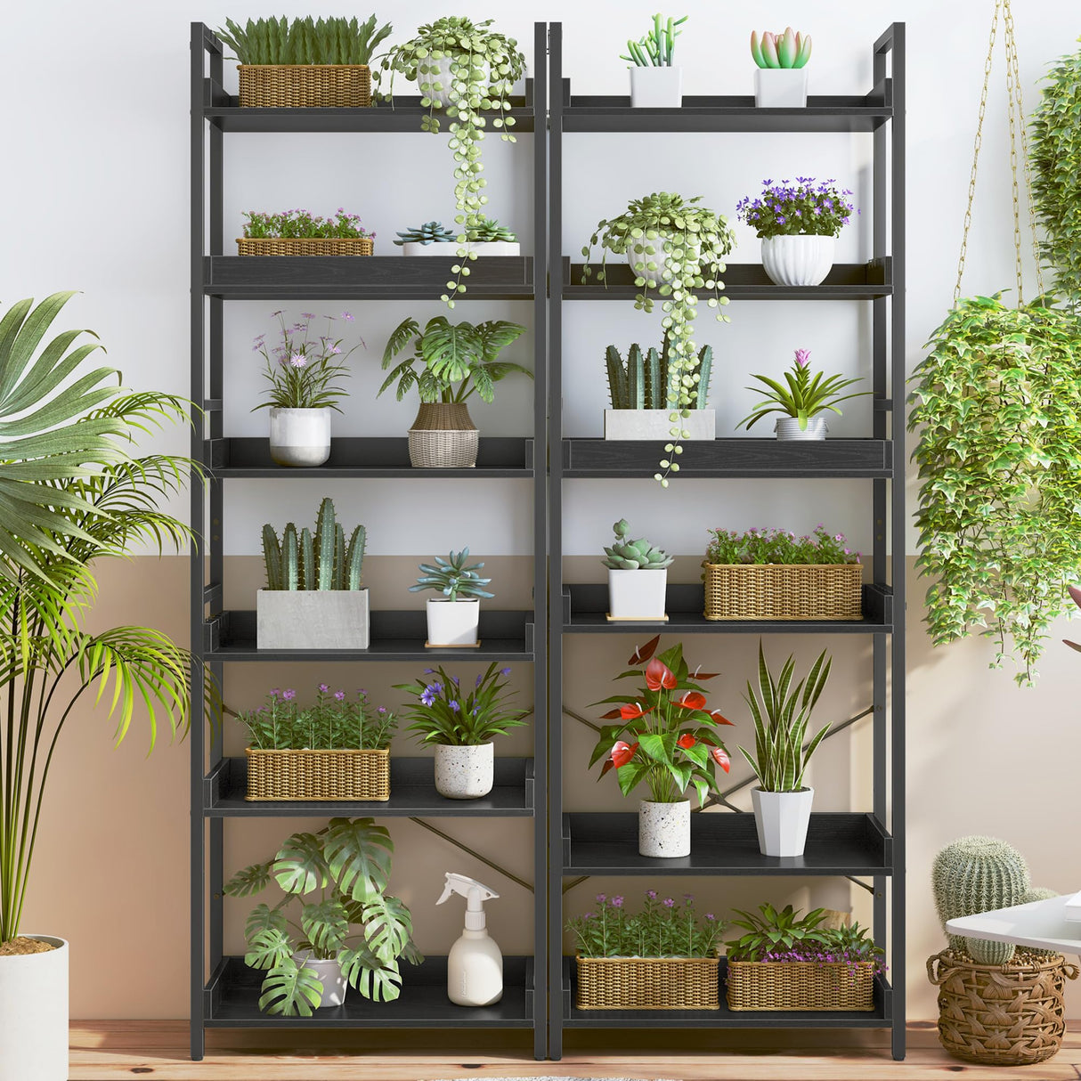 HCHQHS 6 Tier Bookshelf, Adjustable Industrial Bookcase, Vertical Tall Book Shelf, Wood and Black Metal Open Bookshelves for Home Office, Living Room, Bedroom, 70 Inch HCHQHS