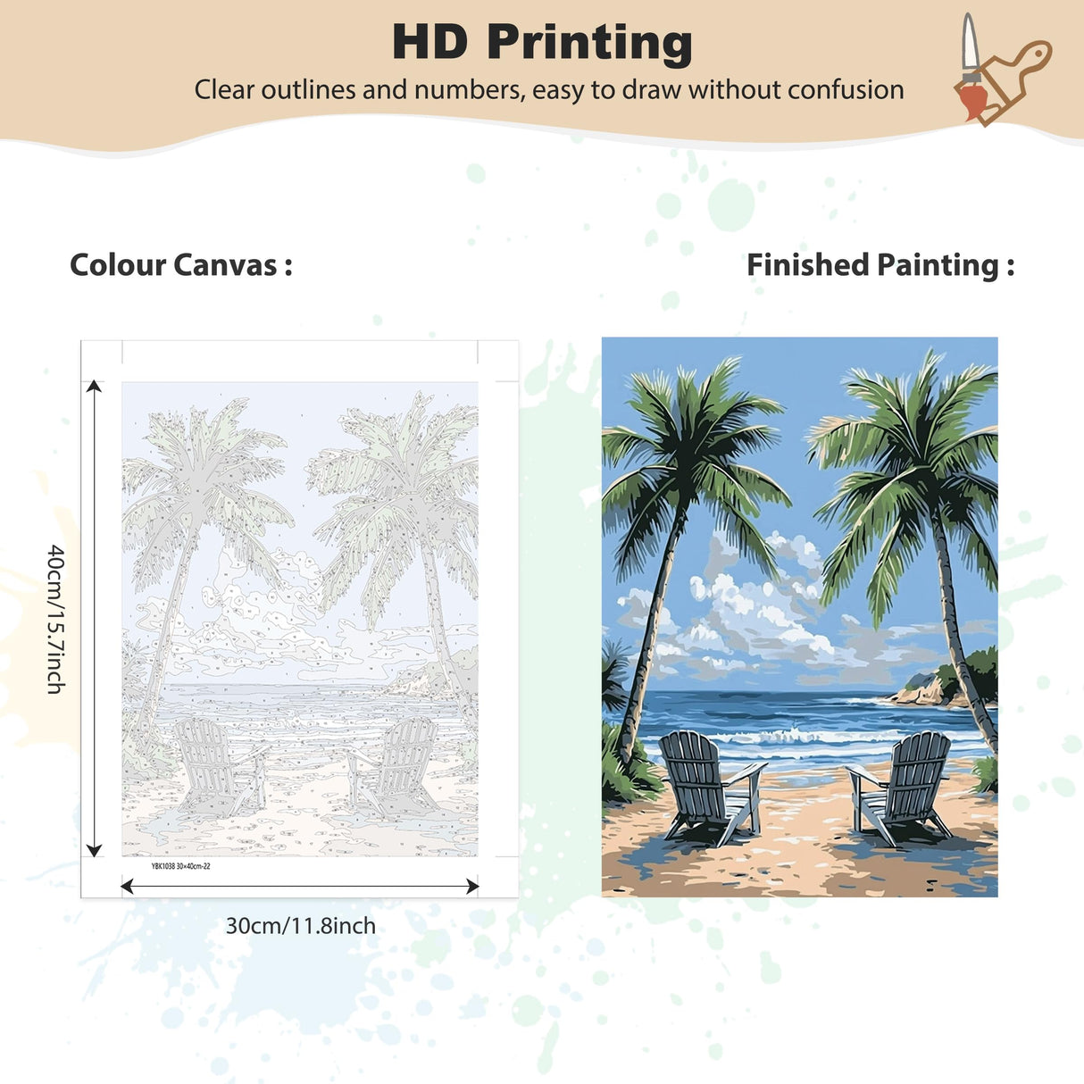 EOBROMD Framed Paint by Numbers Kits for Adults Sunny Beach Palm, DIY Kits Crafts for Beginner, Painting on Stretched Canvas, Oil Paint by Numbers for Home Decor Gift 12x16inch EOBROMD