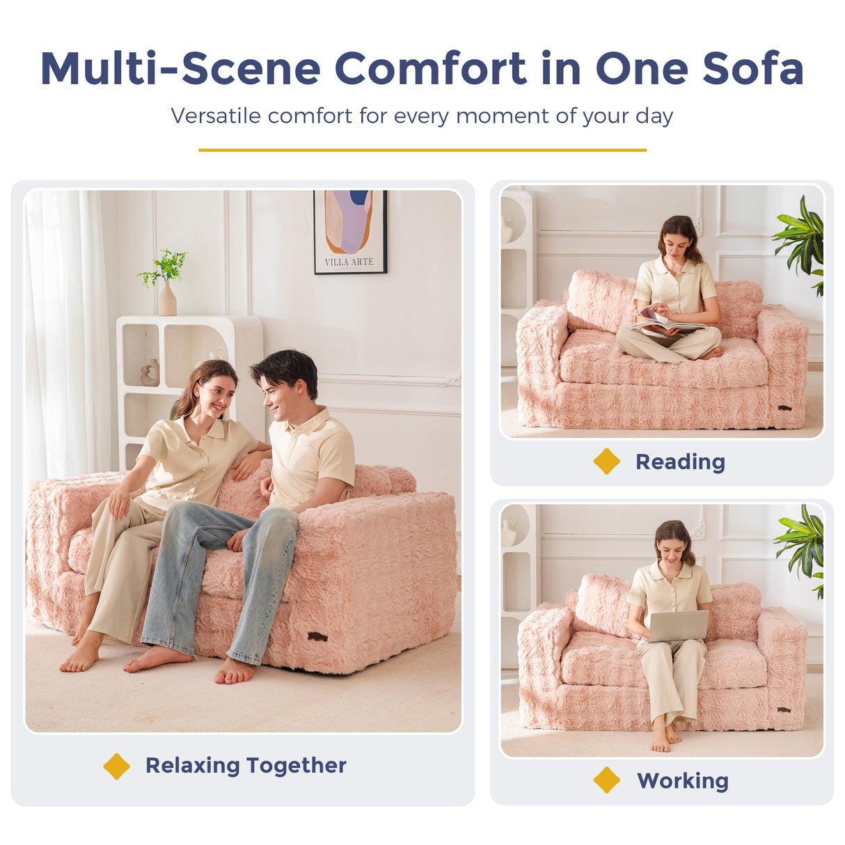 MAXYOYO Loveseat Sofa for Living Room, Small Sofa Couch Tufted Boneless Couch, Comfy Bean Bag Chair for Small Space Bedroom Apartment, No Assembly Needed, Pink MAXYOYO