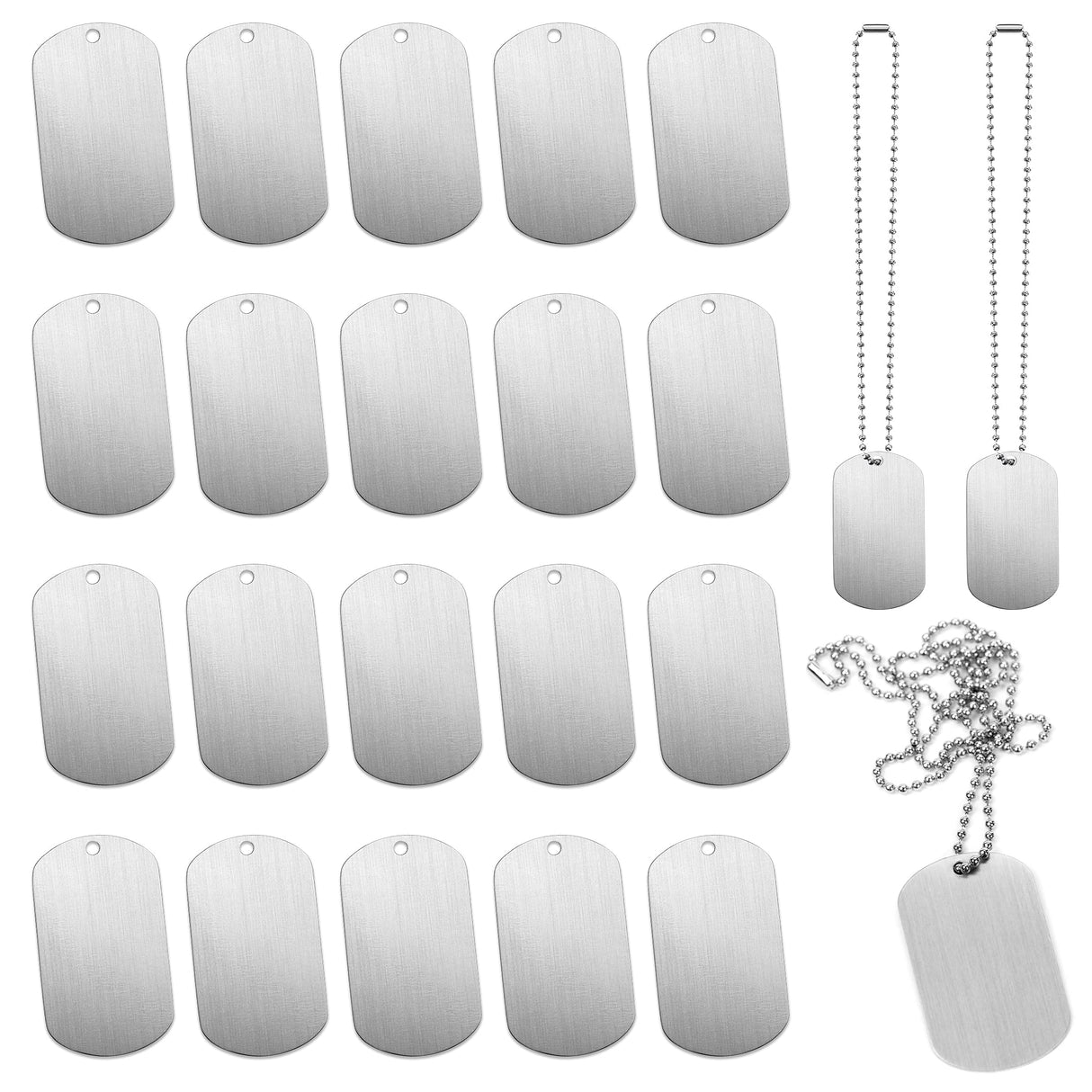 INKNOTE 30 PCS 2"x1" Stamping Blank Dog Metal Tags Stamping Aluminum Tag Pendants Shield Shape with 30 PCS Chain Necklaces, Hip Hop Style Pet Dog Name Number Tags Personalized Pendant DIY Craft Tags INKNOTE