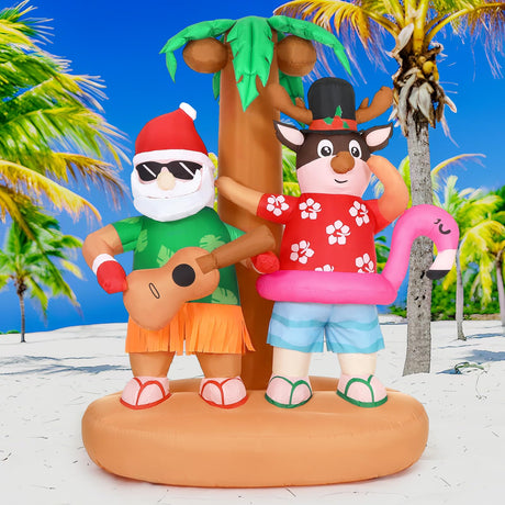 Bencailor 6.9ft Christmas in July Inflatable Outdoor Decorations Signs Summer Hawaiian Tropical Blow up Palm Tree Santa Claus on Beach Built-in LED Lights for Yard Garden Lawn Decor Party Favor Bencailor
