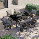 Grand patio 7-Piece Outdoor Dining Set for 6 E-Coated Patio Dining Furniture Set for 6 Patio Swivel Dining Chairs with Olefin Cushions 1 Rectangular Dining Faux Woodgrain Table with Umbrella Hole Grey Grand patio