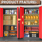 INTERGREAT Metal Lockable Storage Cabinet, 72” H Storage Cabinet with 2 Doors and 4 Adjustable Shelves for Office, Home, Garage, Pantry (Assembly Required, 18”D, Black Red) INTERGREAT