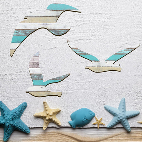 HINGTAI 3Pcs Wood Seagull Beach Wall Decor, Wall Art Beach Decorations Nautical Self-adhesive Seagull Decorations Coastal Themed Decors, Beach Seagull Ocean Decorations for Home Bedroom Living Room HINGTAI