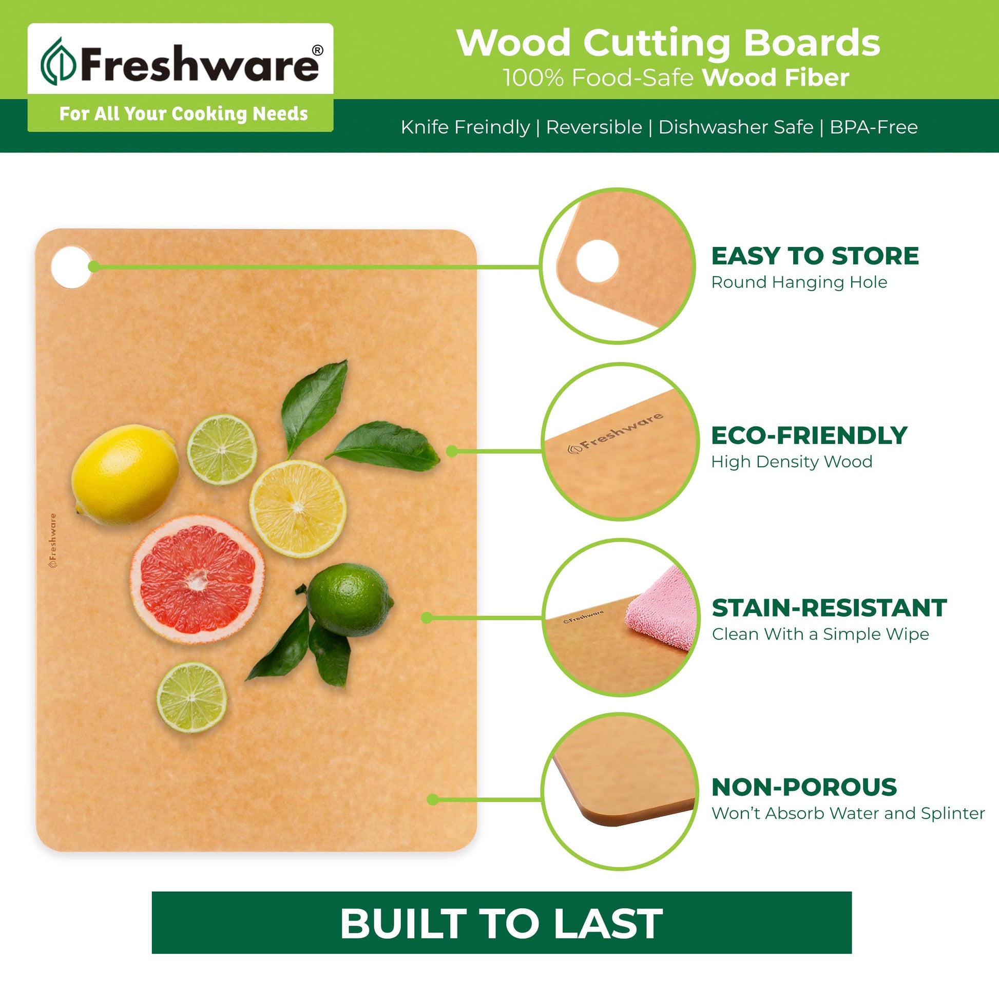 Wood Cutting Boards for Kitchen Dishwasher Safe, Wood Cutting Board, Premium Wood Fiber, Non-Porous, Reversible, Set of 2, Natural Slate - WoodArtSupply