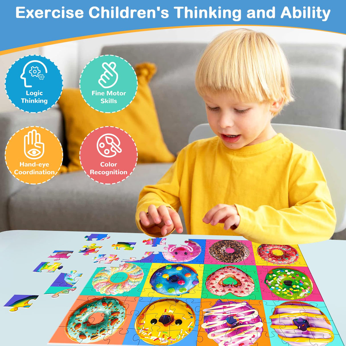 100 Pieces Puzzles for Kids Ages 4-8 | Delicious Donuts Jigsaw Puzzles | Large 100 Piece Puzzle for Toddler Children | Sturdy,Safe | Engaging & Educational Toys Great Gift for Boys Girls,15x10in mjyphdm