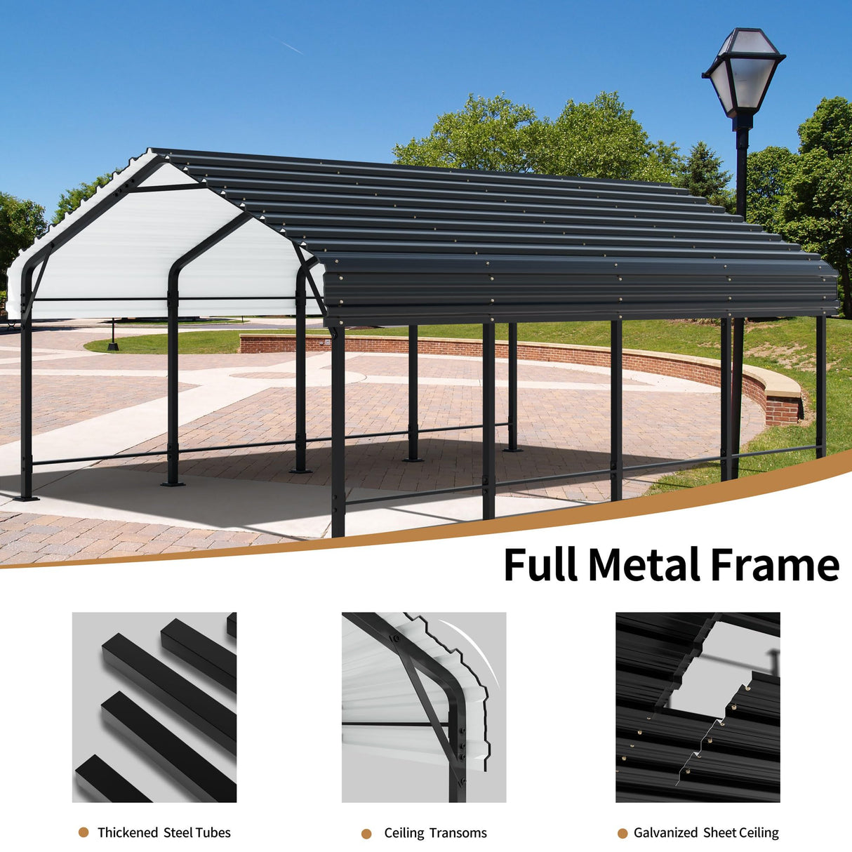 JY QAQA 12 x 20 ft Metal Carport, Heavy Duty Carport Canopy with Galvanized Steel Roof, Outdoor Car Tent Metal Garage Shelter for Car, SUV, Trucks and Boats JY QAQA PET