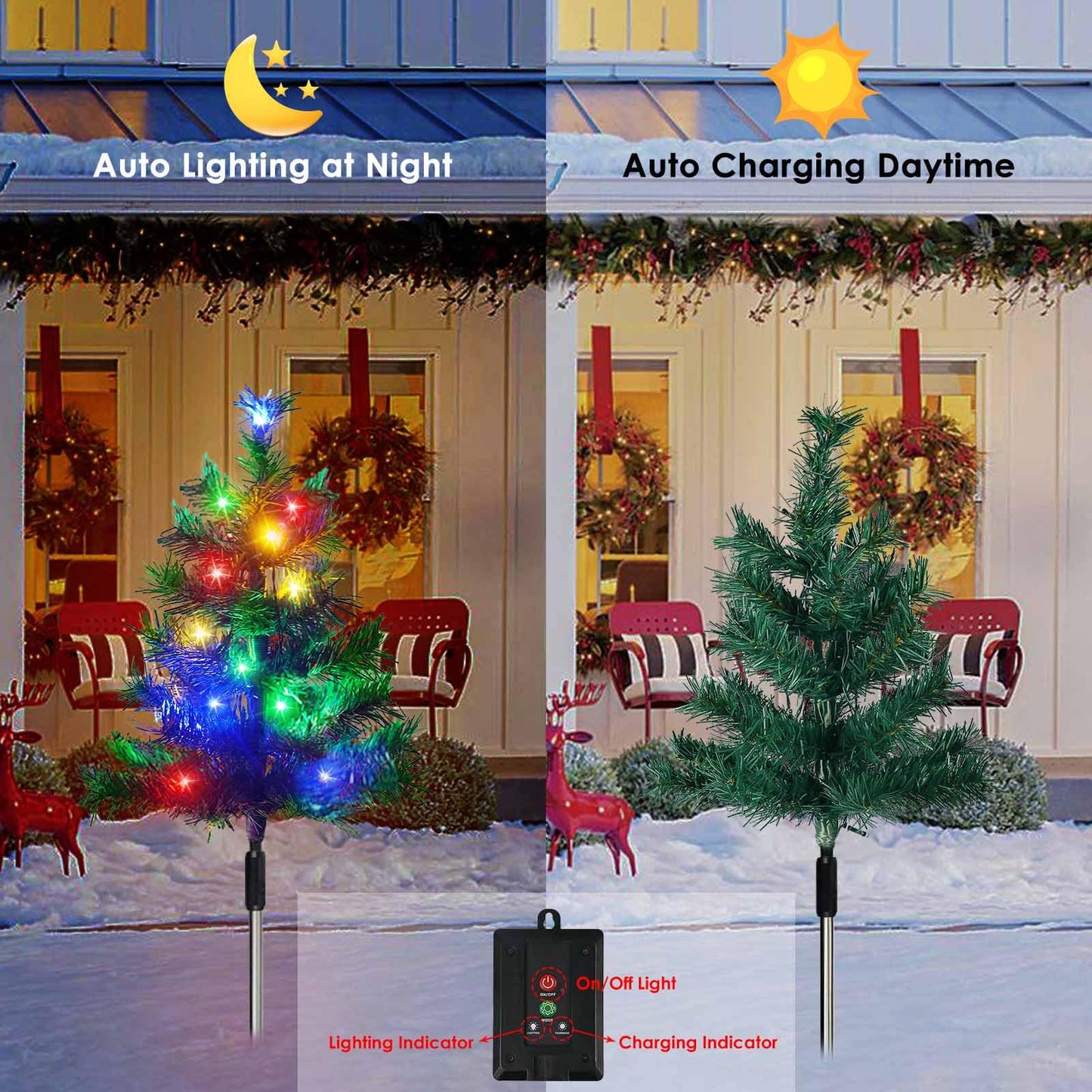 8-Pack Solar Christmas Tree Garden Stake Lights, Solar Powered Yard Landscape Path Lights Prelit Small Xmas Tree Lights Outdoor Waterproof for Christmas Decorations Pathway Garden Yard Holiday Party