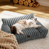 Bedsure Cute Cat Couch for Pets - Fluffy Small Dog Sofa with Premium Soft Corduroy Fleece, Pet Sofa with Removable Washable Cover, Supportive Dog Couch Bed for Small Medium Dogs, 30inch, Warm Grey Bedsure