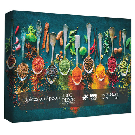 Spices on Spoon Puzzles for Adults 1000 Pieces, Vintage Spoon Jigsaw Puzzles, Funny All Sorts of World Spices Adult Puzzles Collage Puzzles BBOLDIN
