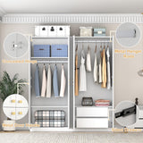 Armoire Wardrobe Closet with 4 Doors, 78" Clothing Storage Cabinet with Hanging Rod Shelf and Drawers, Wooden Freestanding Bedroom Armoires for Bedroom, Living Room, White vinform