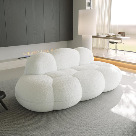 Cloud Shaped Floor Couches for Living Room, 90" Curved Boucle Sofa, Comfy Compressed Couch, Deep Seat Loveseat Sofa for Bedroom, Apartment, Small Space (White, No Installation) DEKUHI